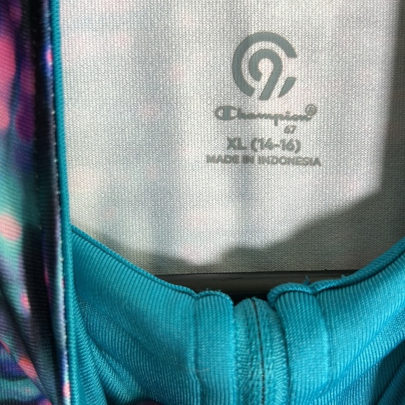 Champion Blue Pink Blurred Workout Top Sleeve size junior XL (14-16) - Picture 4 of 7